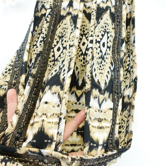Beaded Crop Top Womens S Black Tan Ikat Halter Cut Out Boho Festival JOHN JOHN - Picture 6 of 8